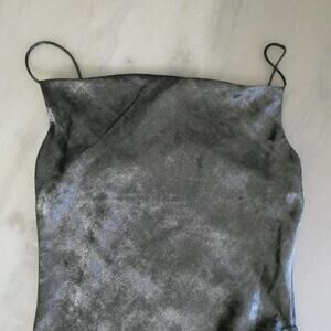 Topshop women's size 2 spaghetti strap silver black‎ metallic dress ruched side